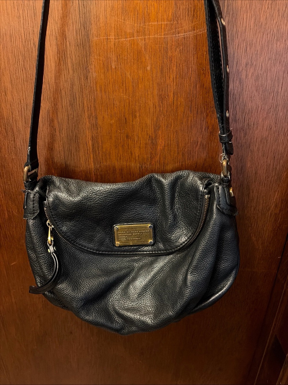 Marc By Marc Jacobs Black Pebbled Leather Shoulder Bag with Gold Plate